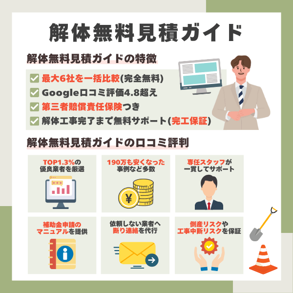 解体無料見積ガイドの特徴、口コミまとめ