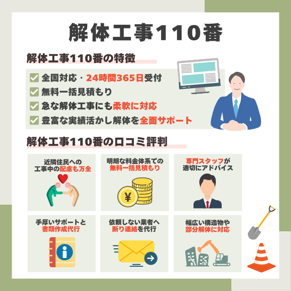 解体工事110番の特徴、口コミまとめ