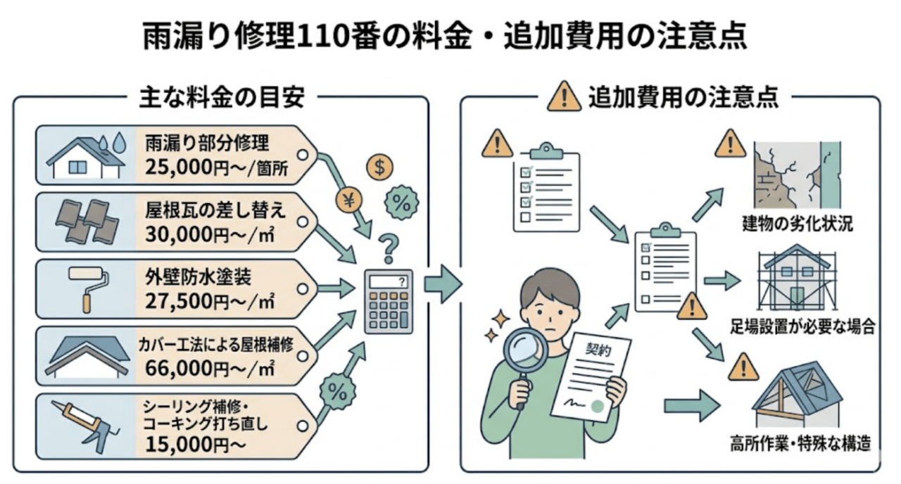 雨漏り修理110番の料金目安と追加費用の注意点