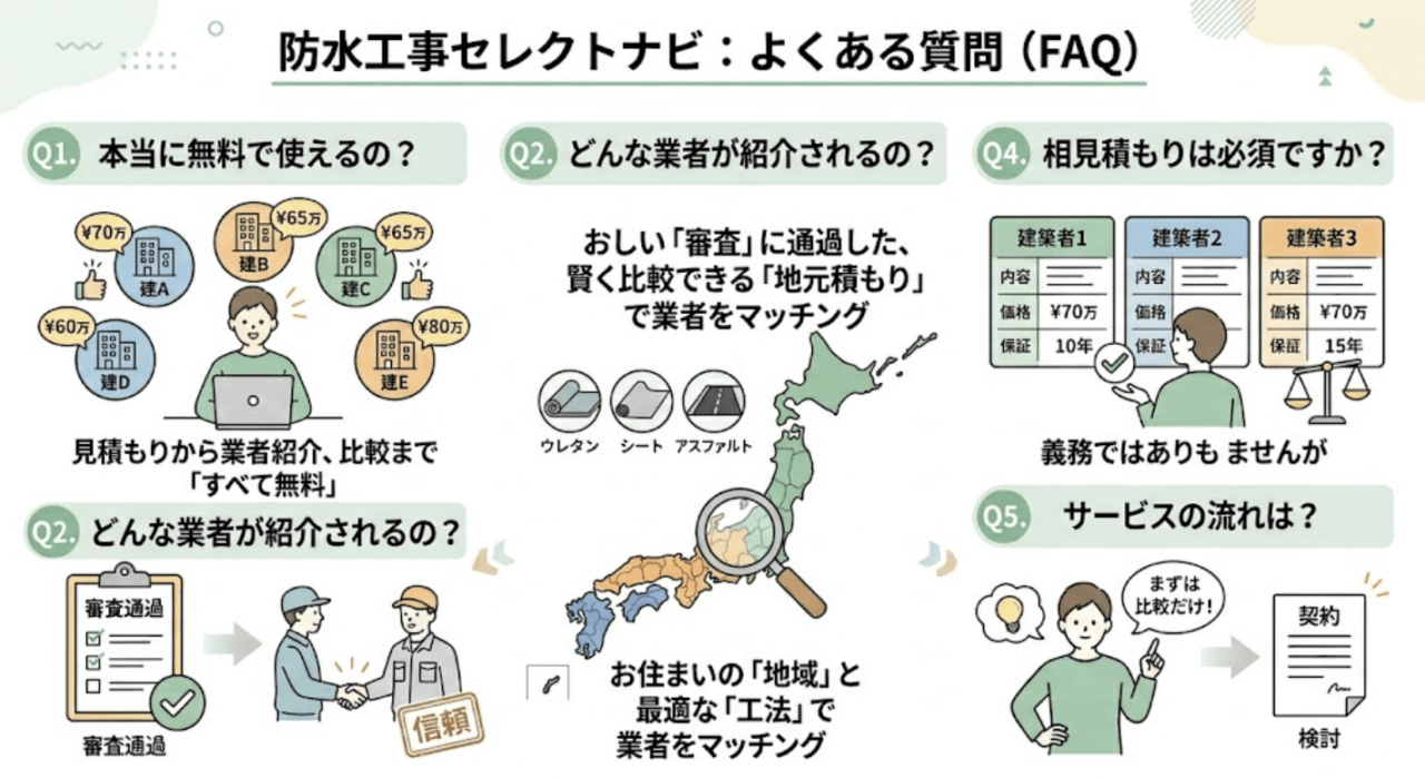 防水工事セレクトナビについてのよくある質問（FAQ)