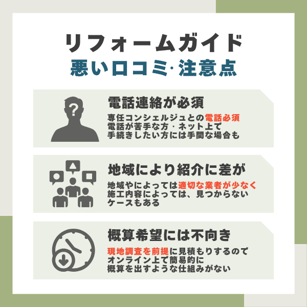 リフォームガイドのデメリット