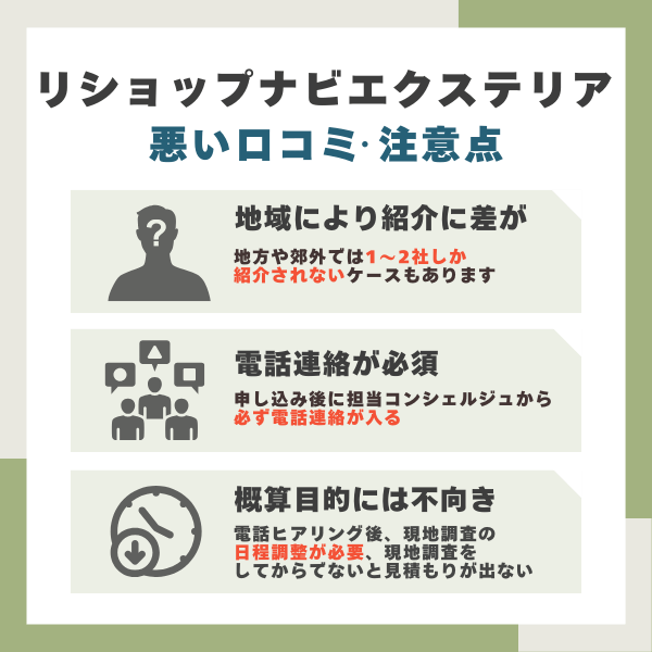 リショップナビエクステリアのデメリット