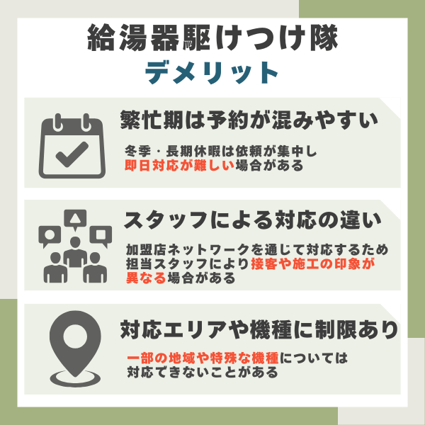 給湯器駆けつけの隊(ミズテック)デメリット