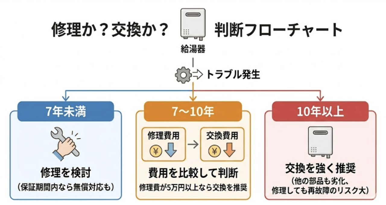 修理か？交換か？判断フローチャート