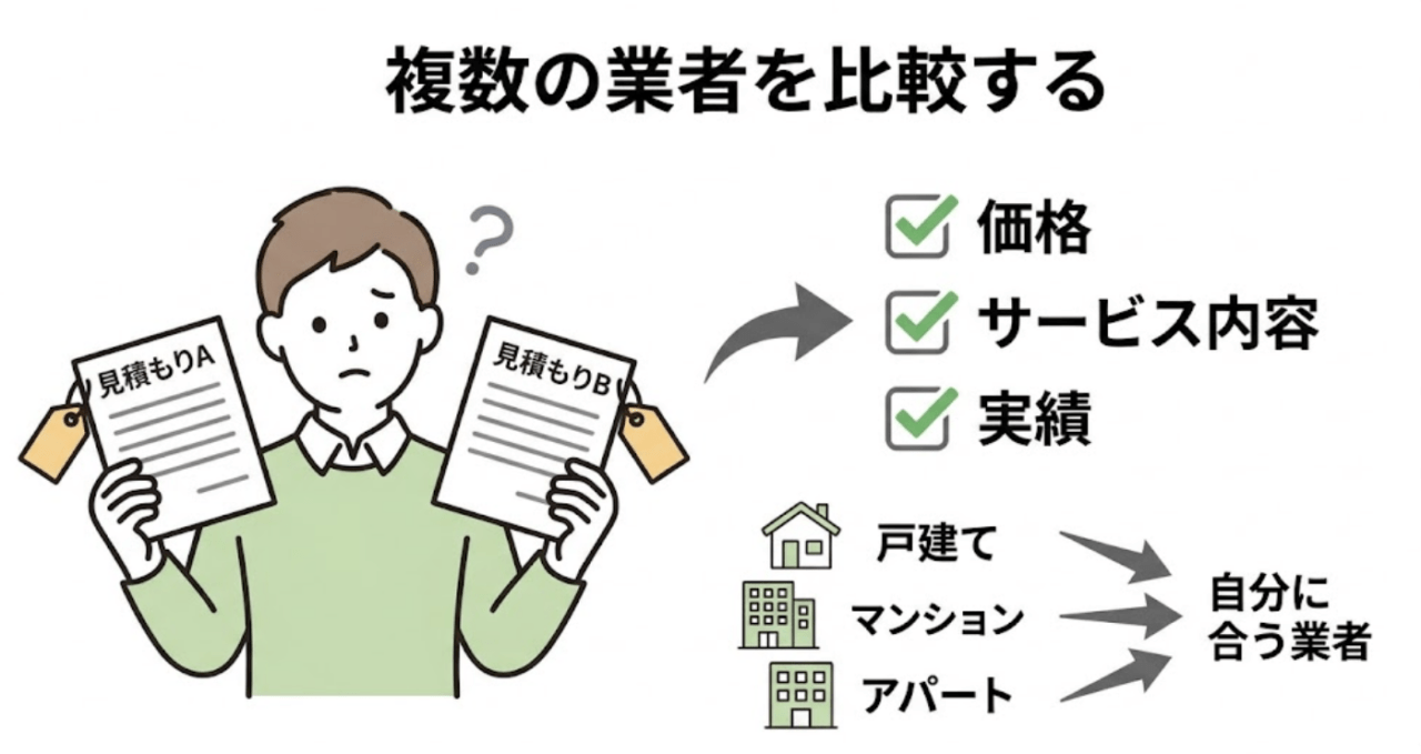 複数の業者を比較することで、自分にあった業者を見つけましょう