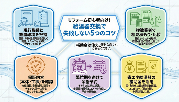 リフォーム初心者向け！給湯器交換で失敗しない5つのコツ丨補助金は使える？