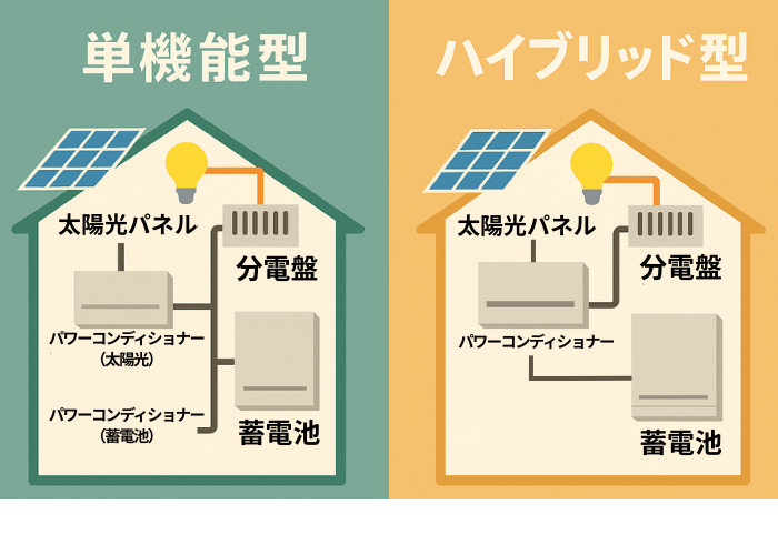 蓄電池のシステム構成は主に「単機能型」「ハイブリッド型」の違い