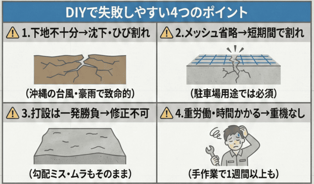 土間コンクリートのDIYで失敗しやすい4つポイント