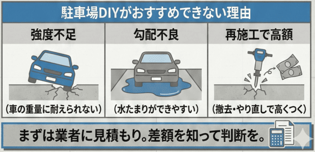 土間コンクリートの駐車場のDIYはおすすめしない理由