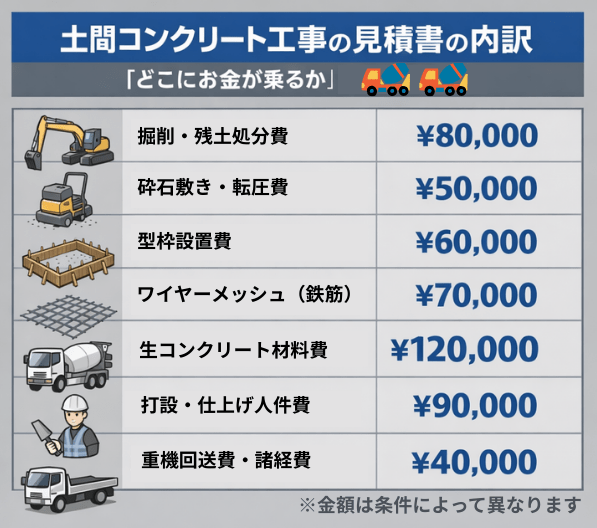 土間コンクリート工事の見積書の内訳｜「どこにお金が乗るか」完全解説