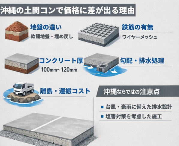沖縄では、離島による輸送コスト（生コン・資材）や深刻な人手不足の影響を受けやすい