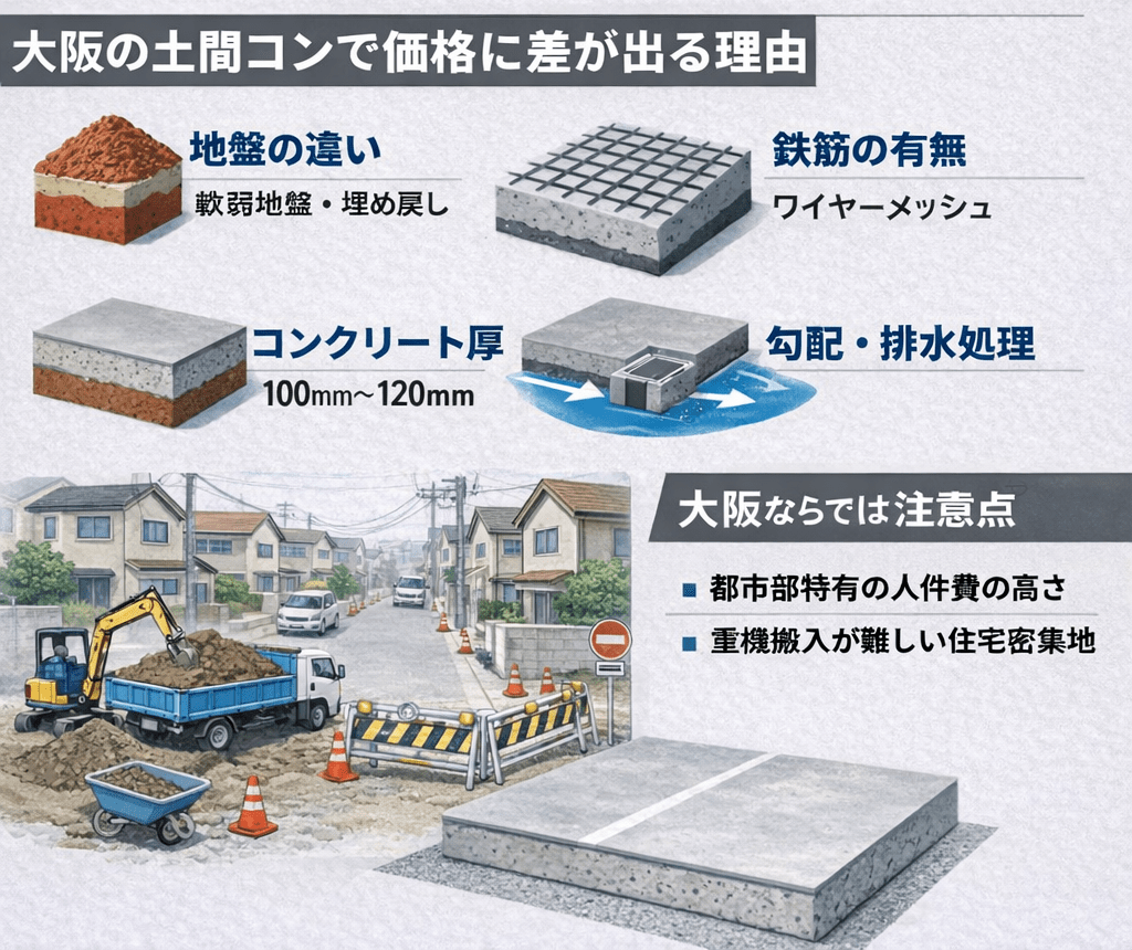 大阪では、都市部特有の人件費の高さや、重機搬入が難しい住宅密集地での施工、残土処分・交通対応にかかるコストなどの影響を受けやすい