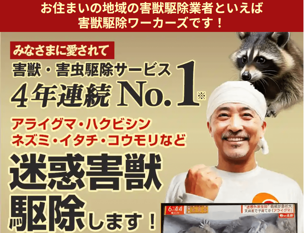 駆除ワーカーズ 害獣・アライグマ・ハクビシン・蜂駆除